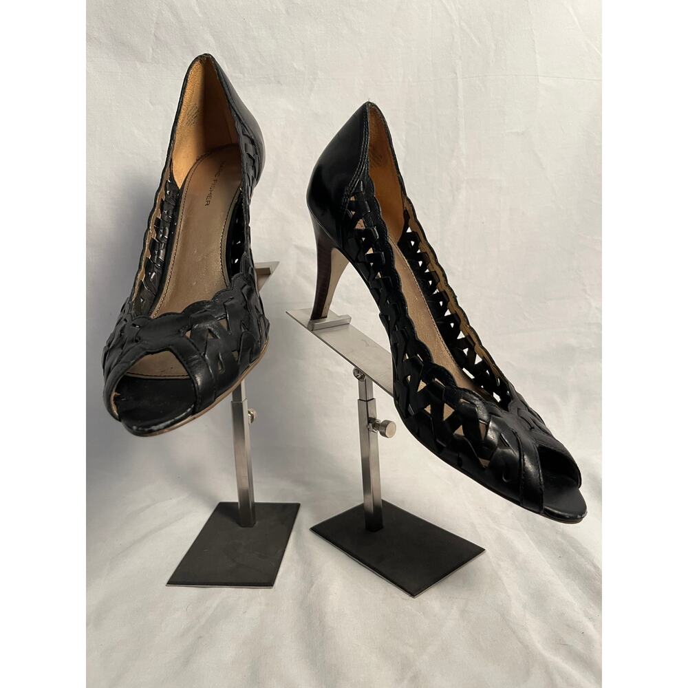 Marc Fisher Woven Leather Peep Toe Heels Women’s 9.5 Black